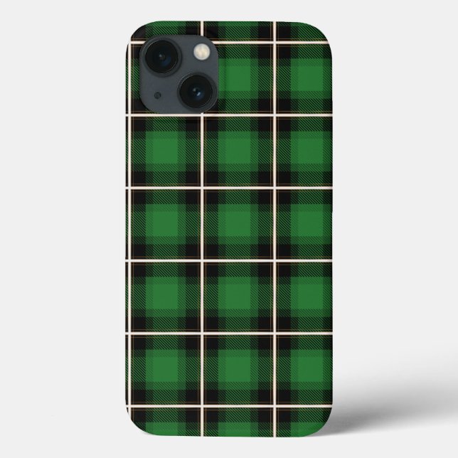 Festive Checkered Green, White, & Brass Plaid Case-Mate iPhone Case (Back)