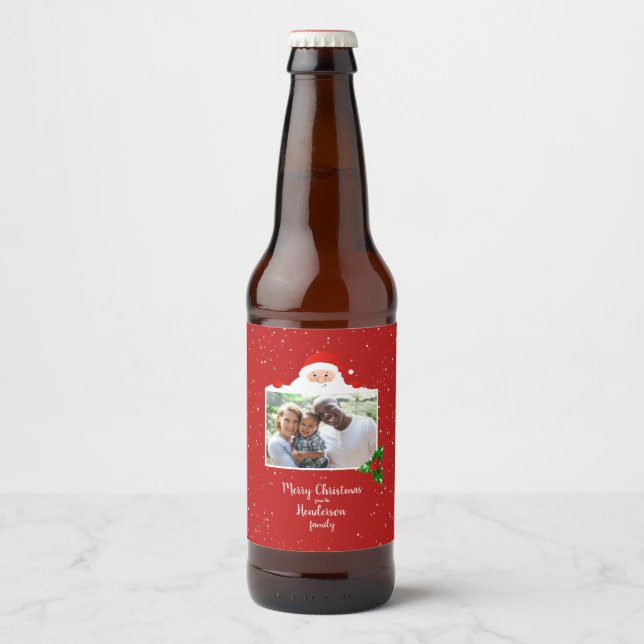 Festive Cheeky Santa - Custom Photo - Personalized Beer Bottle Label (Front)