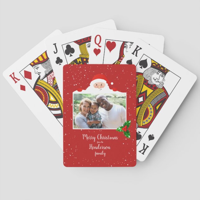 Festive Cheeky Santa - Custom Photo - Personalized Poker Cards (Back)