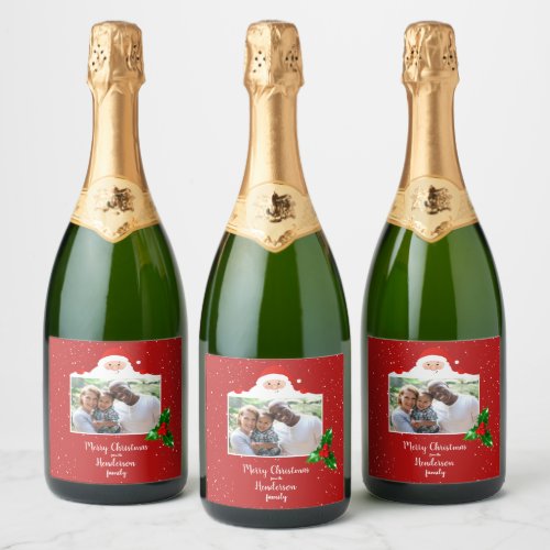 Festive Cheeky Santa _ Custom Photo _ Personalized Sparkling Wine Label