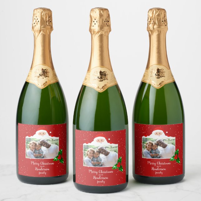 Festive Cheeky Santa - Custom Photo - Personalized Sparkling Wine Label (Bottles)