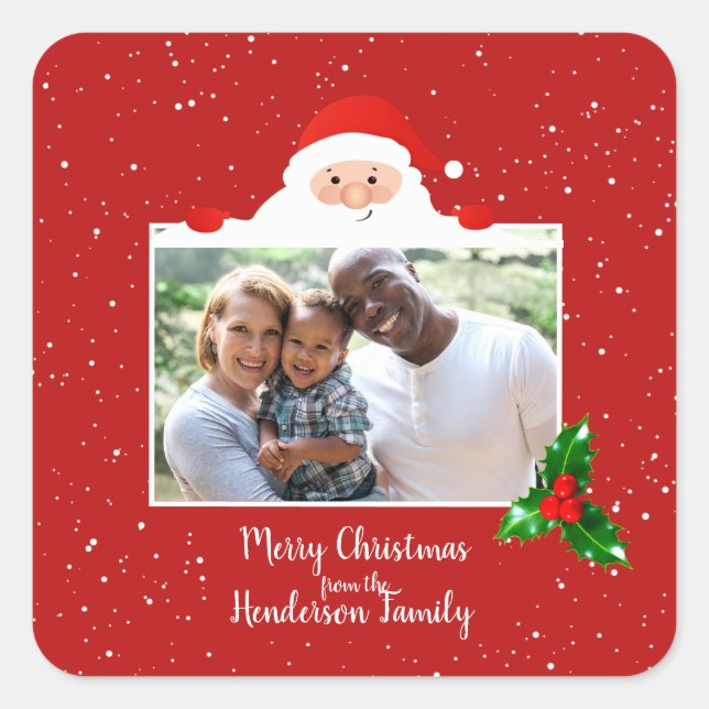 Festive Cheeky Santa - Custom Photo - Personalized Square Sticker (Front)