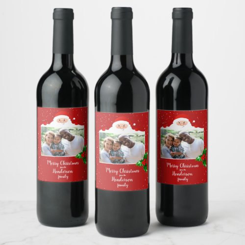 Festive Cheeky Santa _ Custom Photo _ Personalized Wine Label
