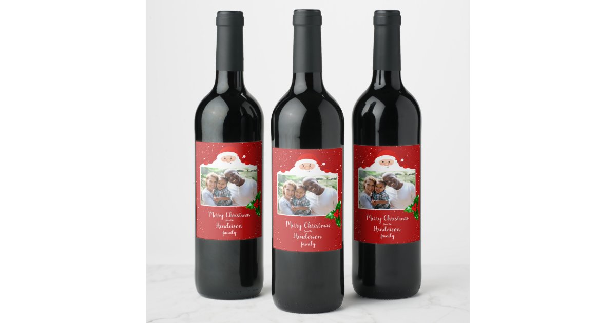 Festive Cheeky Santa - Custom Photo - Personalized Wine Label