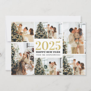 Festive Cheers Elegant Happy New Year 6 Photo Holiday Card