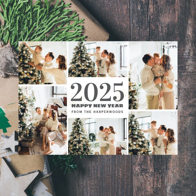 Festive Cheers | Elegant Happy New Year 6 Photo Holiday Card (Creator Uploaded)