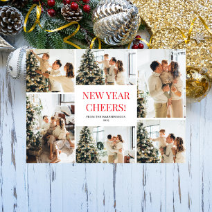 Festive Cheers Elegant Happy New Year 6 Photo Holiday Card