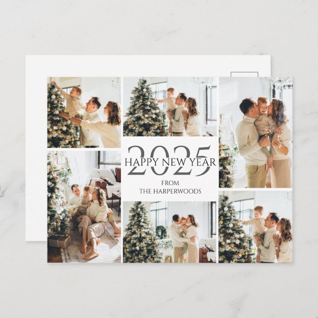 Festive Cheers | Elegant Happy New Year 6 Photo Holiday Postcard (Front/Back)