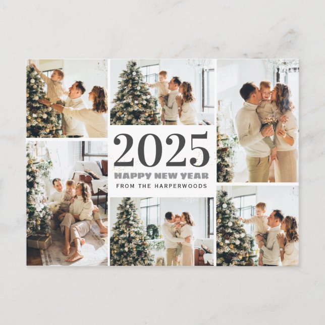 Festive Cheers | Elegant Happy New Year 6 Photo Holiday Postcard (Front)