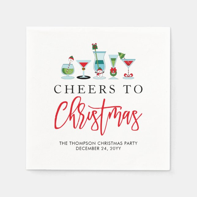 Festive Cheers to Christmas Cocktail Holiday Party Napkins (Front)