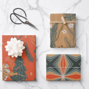 Festive Cheetah Holiday Gem Tone Wrapping Paper Sheets