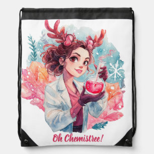 Festive Chemist Girl Watercolor Science Art Drawstring Bag