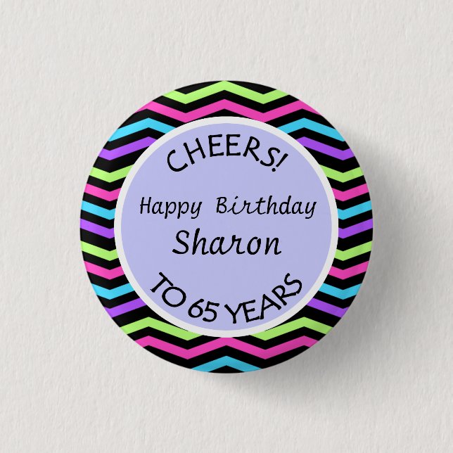 Festive Chevron 65th Birthday or Anniversary Gift Button (Front)