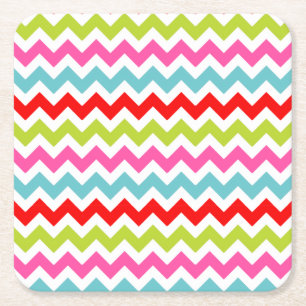 Festive Chevron Pattern – Retro Holiday Stripes Square Paper Coaster