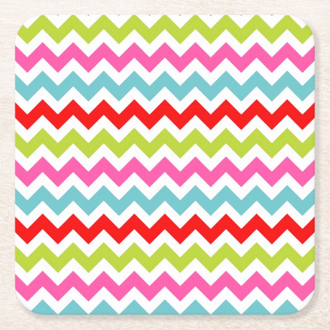 Festive Chevron Pattern – Retro Holiday Stripes Square Paper Coaster (Front)