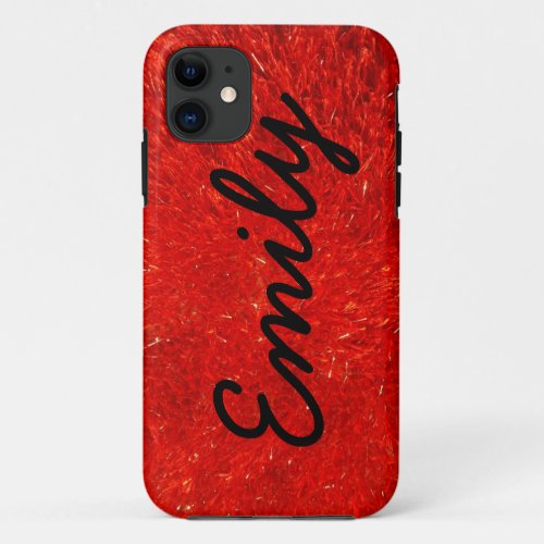 Festive Chic Bright Red Color Pattern Black Name iPhone 11 Case