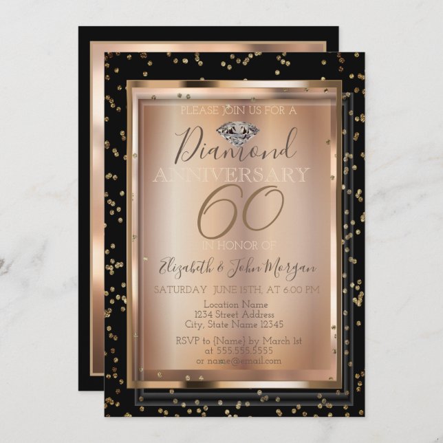 Festive Chic Diamonds,Frame Wedding Anniversary Invitation (Front/Back)
