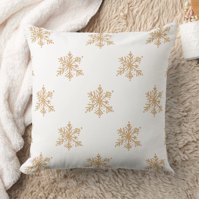 Festive chic elegant gold peach snowflake pattern  throw pillow (Blanket)