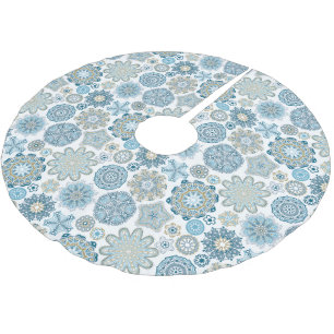 Festive Chic Floral Mandala Snow Flakes Pattern Brushed Polyester Tree Skirt