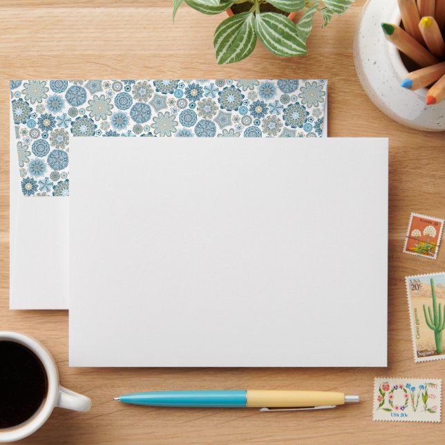 Festive Chic Floral Mandala Snow Flakes Pattern Envelope (Desk)