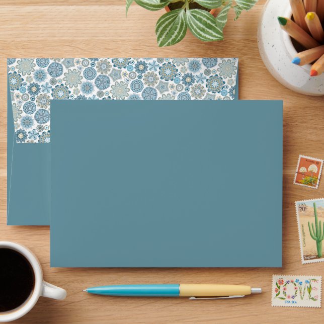 Festive Chic Floral Mandala Snow Flakes Pattern Envelope (Desk)