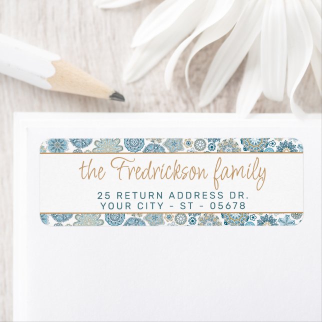 Festive Chic Floral Mandala Snow Flakes Pattern Label (Insitu)