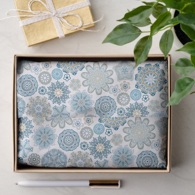 Festive Chic Floral Mandala Snow Flakes Pattern Tissue Paper (Gift)