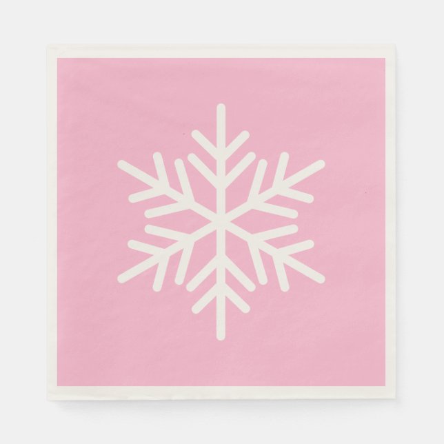 Festive Chic White Alpine Snowflake On Pastel Pink Napkins (Front)