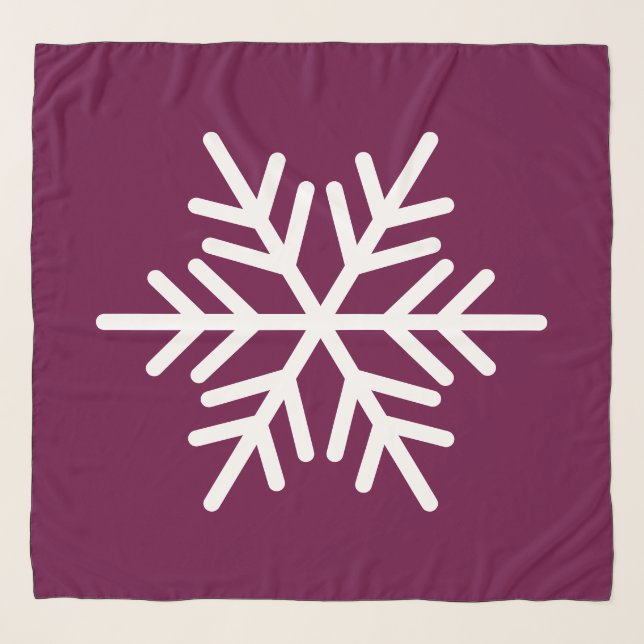 Festive Chic White Alpine Snowflake On Wine Red Scarf (Front)