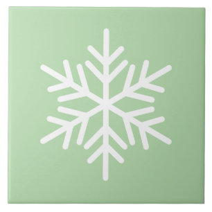 Festive Chic White Nordic Snowflake On Light Green Ceramic Tile