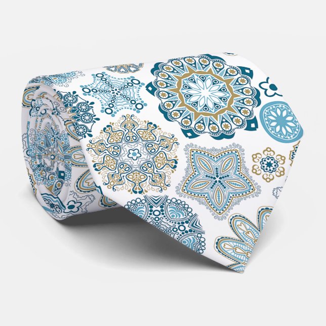 Festive Chic Winter Mandala Snow Flakes Pattern Neck Tie (Rolled)