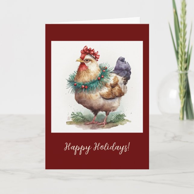 Festive Chicken Folded Holiday / Christmas Card (Front)