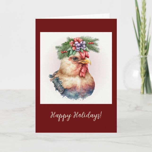 Festive Chicken Folded Holiday / Christmas Card (Front)