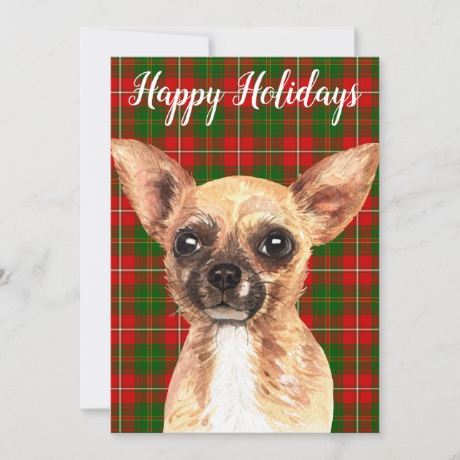 Festive Chihuahua Dog Custom Holiday Card (Front)