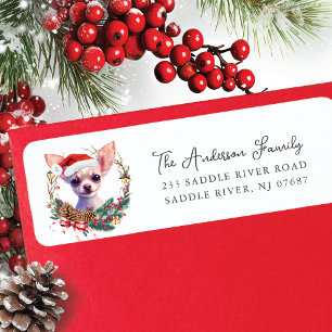 Festive Chihuahua Dog in Santa Hat Return Address Label