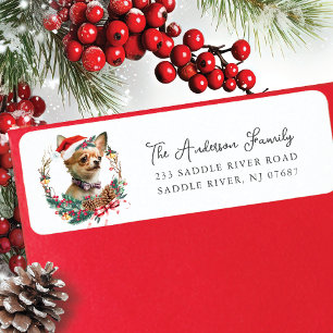 Festive Chihuahua Dog in Santa Hat Return Address Label