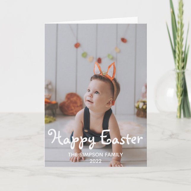 Festive Child with Rabbit Ears Happy Easter Photo Holiday Card (Front)