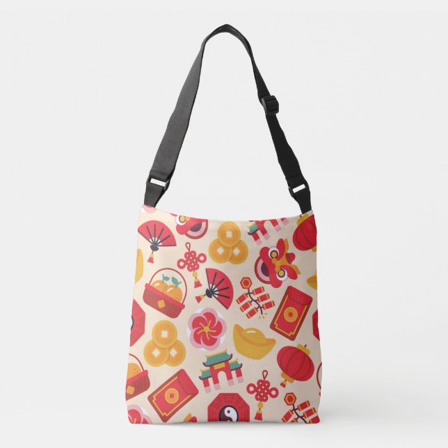 Festive Chinese New Year Icons Crossbody Bag (Front)
