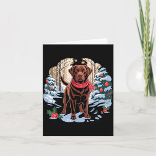 Festive Chocolate Lab In Snowy Forest Winter Xmas  Card