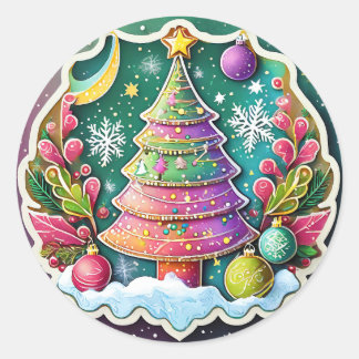 Festive Chrimas Tree Classic Round Sticker