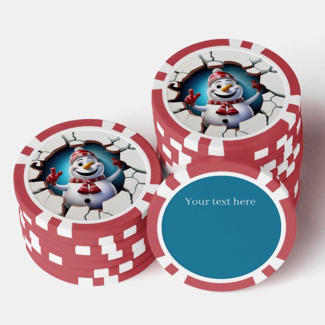 Festive Christmas 3dee snowman add text  Poker Chips (Stack)