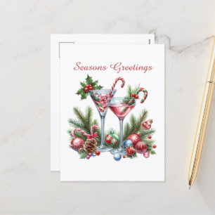 Festive Christmas add message cocktails Holiday Postcard