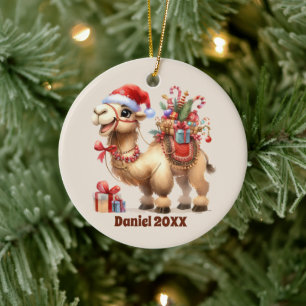 Festive Christmas add name year message Camel  Ceramic Ornament