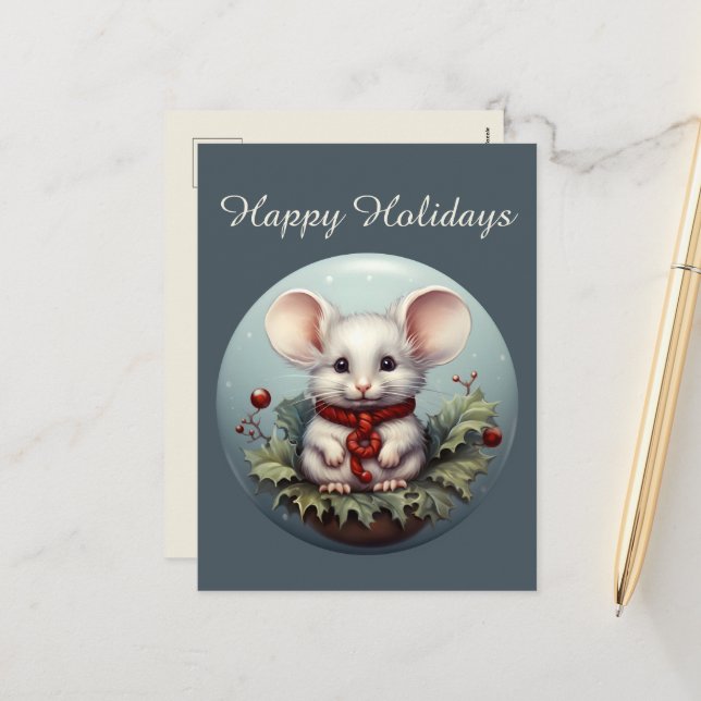 Festive Christmas add text Country mouse Holiday Postcard (Front/Back In Situ)
