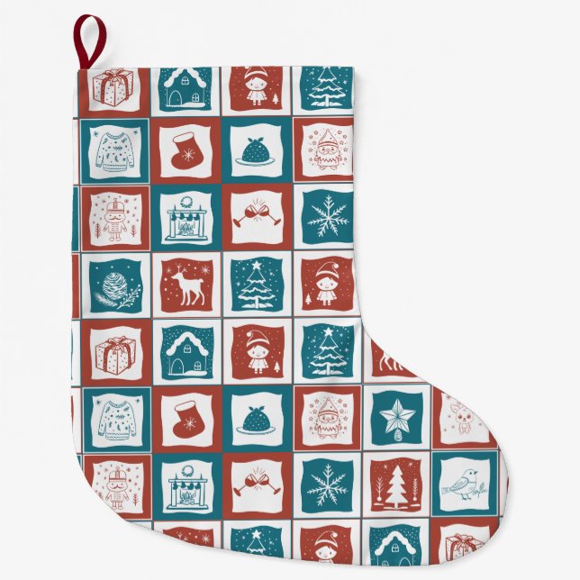 Festive Christmas Advent Calender Mosaic Tile  Large Christmas Stocking (Front)