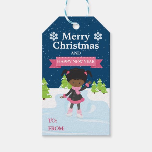 Festive Christmas African American Girl Gift Tags