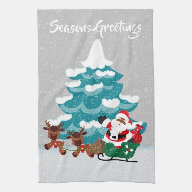 Festive Christmas African American Santa Kitchen Towel (Vertical)