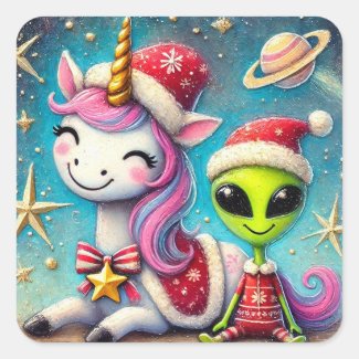 Festive Christmas Alien and Unicorn
