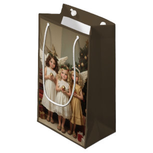 Festive Christmas Angels Holiday watercolor Small Gift Bag