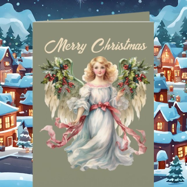 Festive Christmas Angels watercolor add text  Holiday Card (Creator Uploaded)